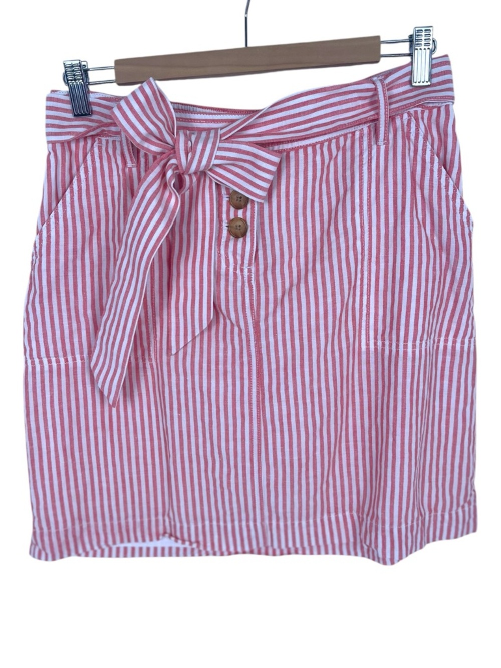 Talbots Striped Seersucker Mini Skirt Women 4 Belted Red White Preppy Nautical